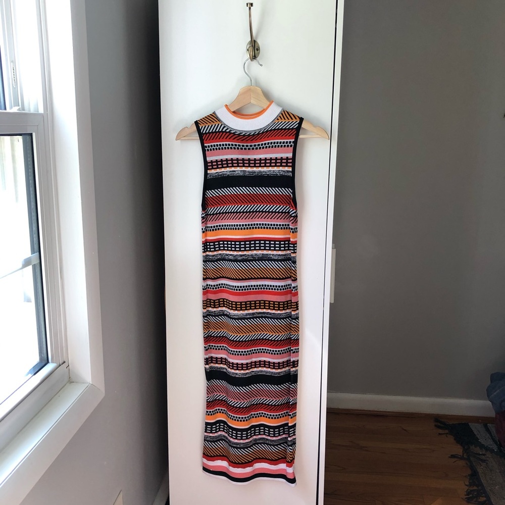 Topshop striped mock neck knitted midi dress Sz 4